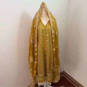 3PC Mustard Embroidered Pakistani Suit with Dupatta Size Large